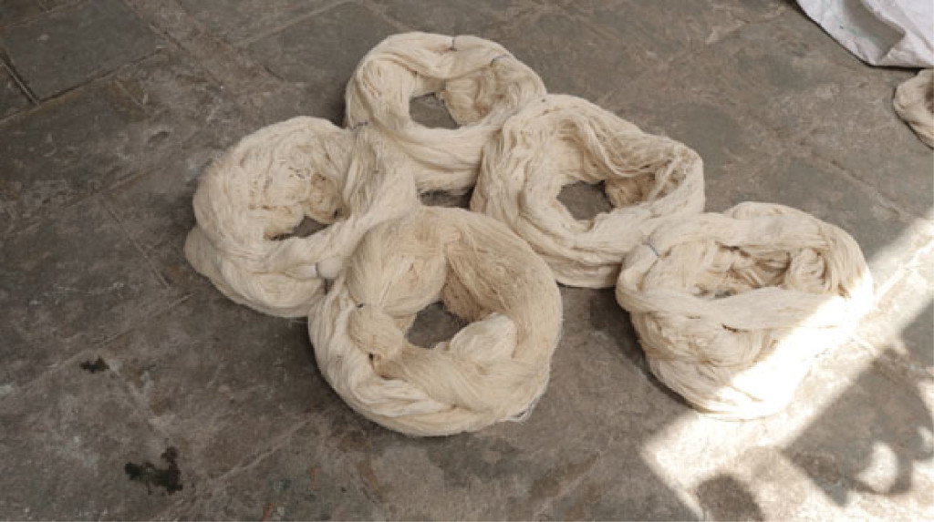 Khadi yarn, pre-dyeing, Gujarat | credit: Sam Fleischner